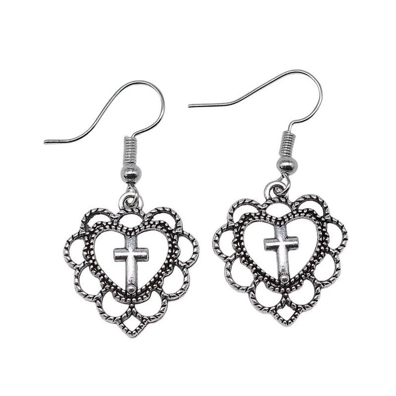 Elegant Love Heart Cross Earrings Boogzel Clothing