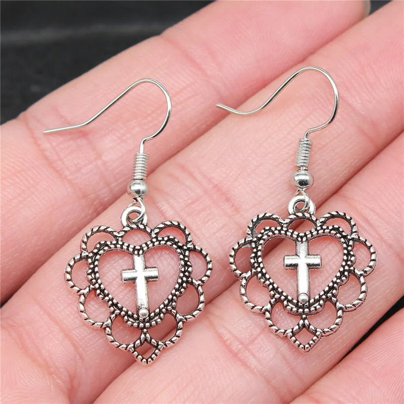 Elegant Love Heart Cross Earrings Boogzel Clothing