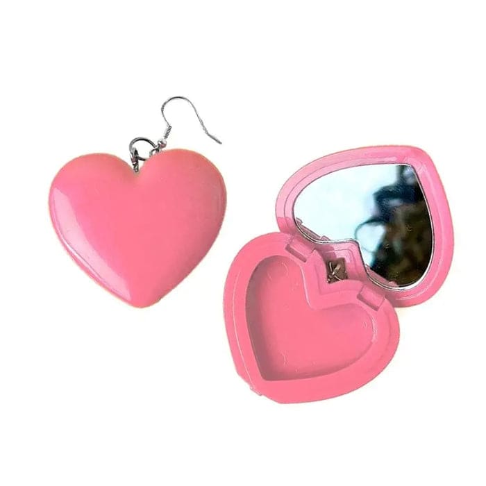 Heart Mirror Earrings - Standart / Pink - earrings