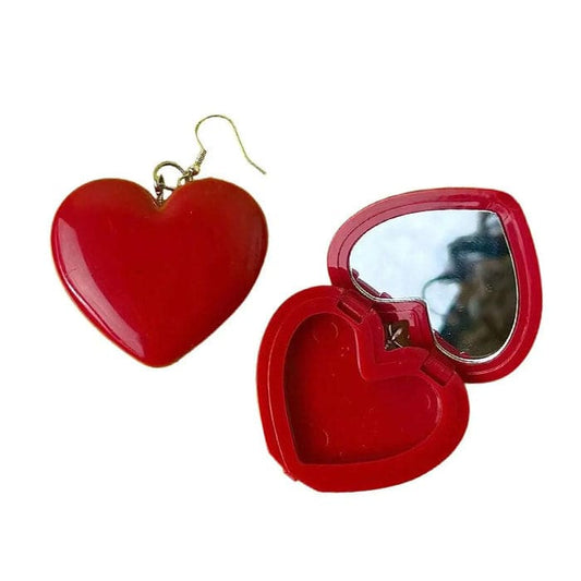 Heart Mirror Earrings - Standart / Red - earrings