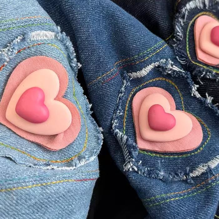 Heart Patch Denim Beret Hat - Hats