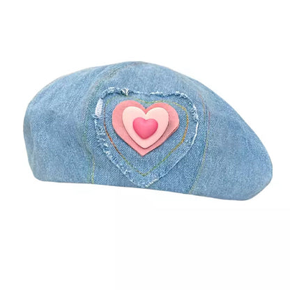 Heart Patch Denim Beret Hat SpreePicky