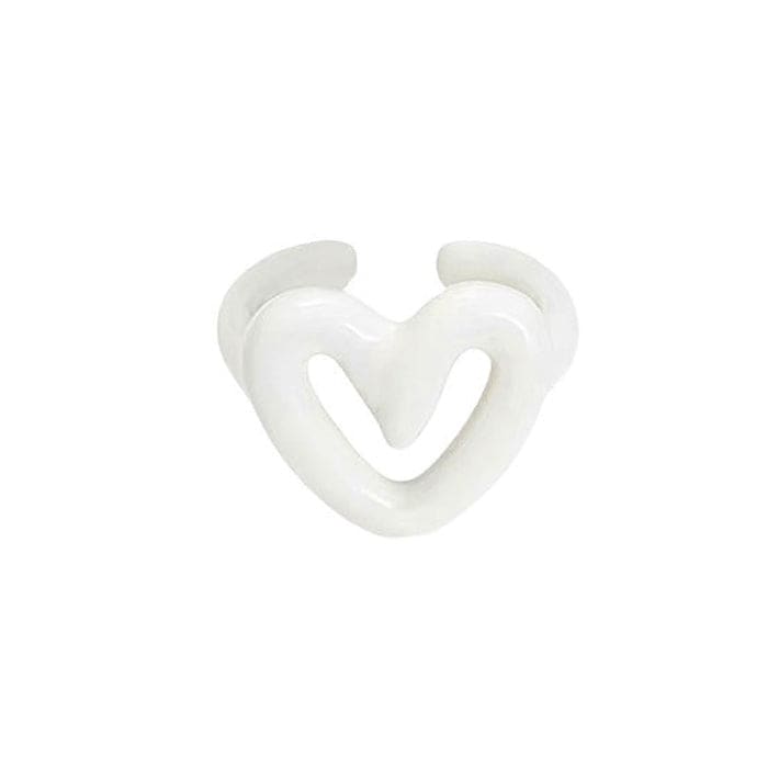 Hollow Heart Chunky Ring - Adjustable / White - ring