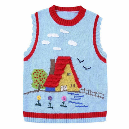 Cartoon House Knit Vest Boogzel Clothing