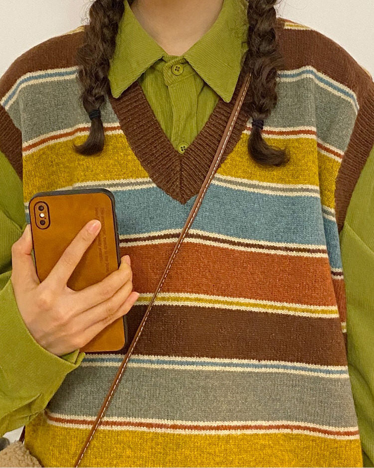 Vintage Striped Knit Vest Boogzel Clothing