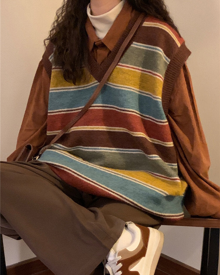 Vintage Striped Knit Vest Boogzel Clothing