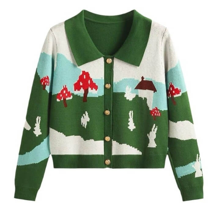 Cute Green Mushroom Collar Cardigan Boogzel Clothing