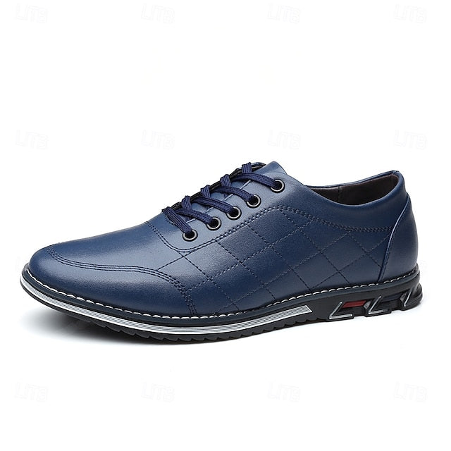 - Faux Sneakers Quilted Men's Stylish Blue Leather Lace-Up FashionChic