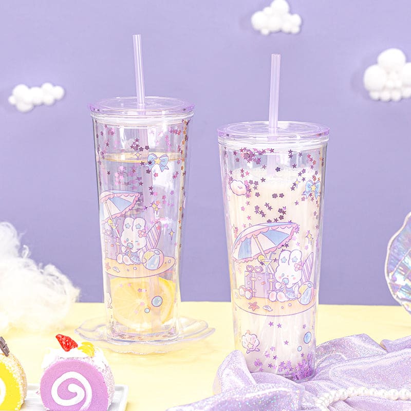 Kawaii Summer Bunny Plastic Cup - 800ml