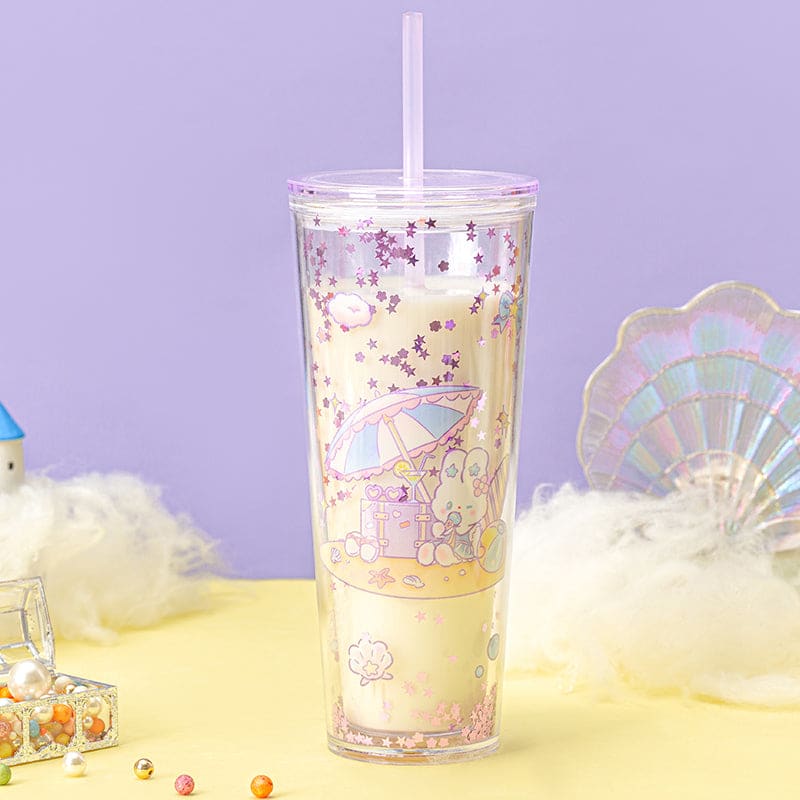 Kawaii Summer Bunny Plastic Cup - 800ml