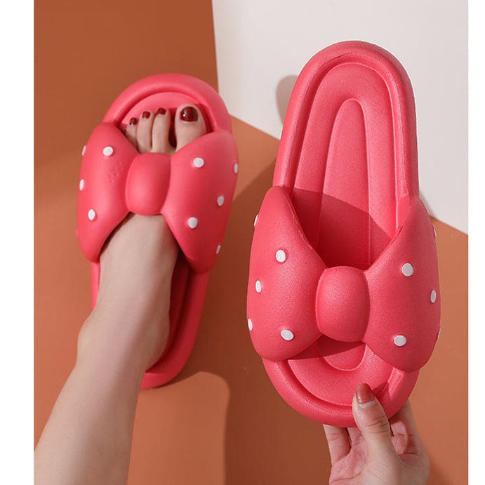 Kawaii Sweet 6 Colors PolkaDots Bow Sandals ON877 - Rose red