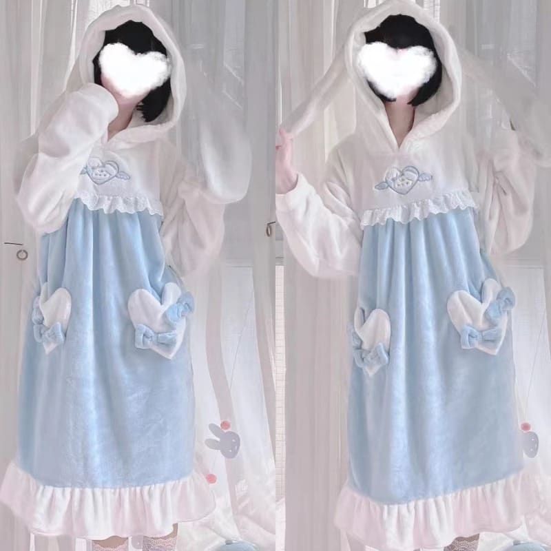 Kawaii White Blue Bunny Pajamas Homewear ON776 - 160cm(M)