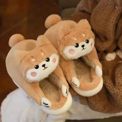 Kawaii Aesthetic Y2K Cute Fairy Khaki Dog Plush Slippers MK Kawaii Store