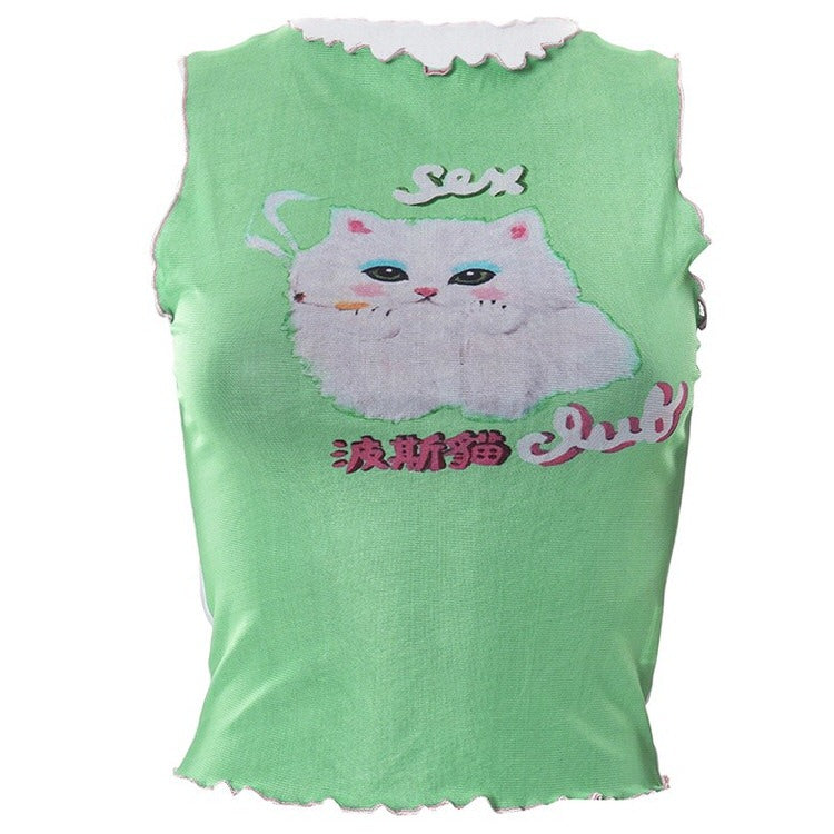 Y2K Green Kitty Crop Top Boogzel Clothing