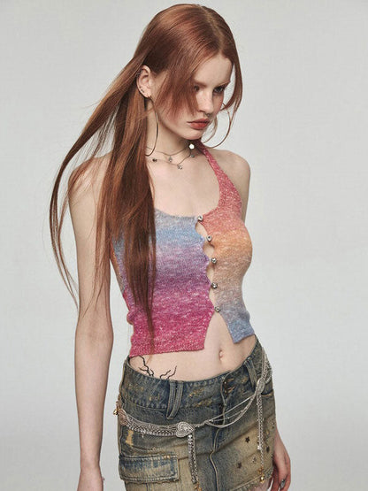 Gradient Rainbow Knit Halter Top Boogzel Clothing