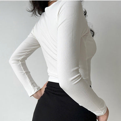 Knot Tie Ribbed Long Sleeve Top SpreePicky