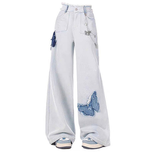 Light Blue Butterfly Aesthetic Jeans Boogzel Clothing