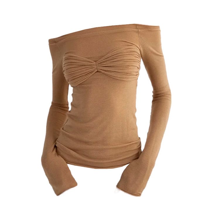 Lightweight Long Sleeve Top - S / Beige - Tops