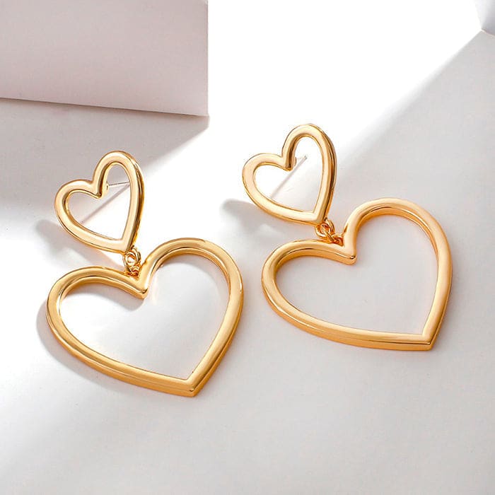 Luxury Gold Heart Earrings - Standart / Gold - earrings