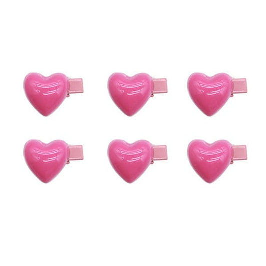 Mini Hearts Hair Clips - Standart/ 6pcs / Bright Pink