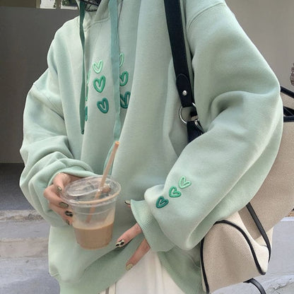 Mint Green Heart Hoodie - Free Size / Mint Green - Hoodies