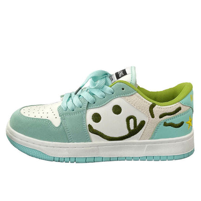 Smiling Face Embroidery Mint Green Sneakers Boogzel Clothing