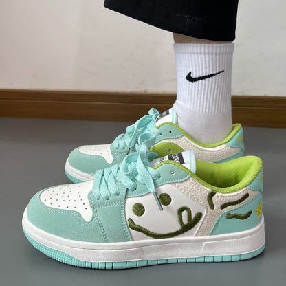 Smiling Face Embroidery Mint Green Sneakers Boogzel Clothing