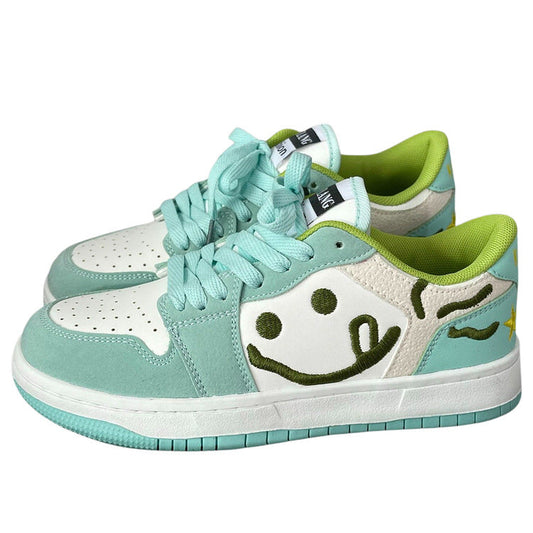 Smiling Face Embroidery Mint Green Sneakers Boogzel Clothing