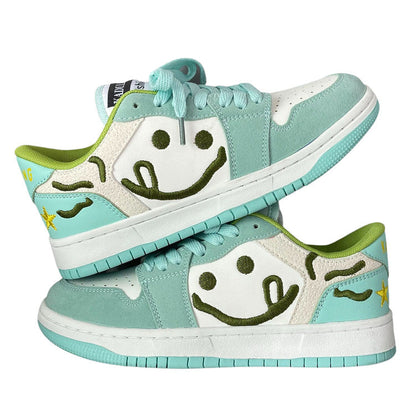 Smiling Face Embroidery Mint Green Sneakers Boogzel Clothing