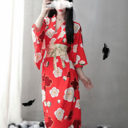 Red Sakura Print Kimono Lingerie Nightdress Modakawa