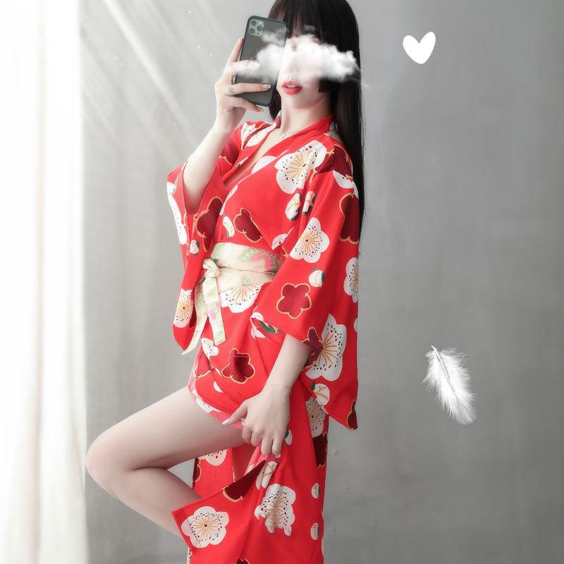 Red Sakura Print Kimono Lingerie Nightdress Modakawa