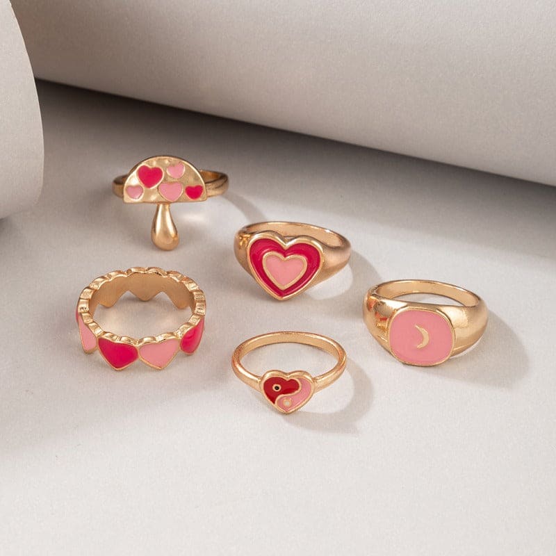 Mushroom Heart Ring Set - Standart / 5pcs - ring