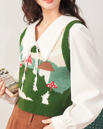 Mushroom Green Knit Vest Boogzel Clothing