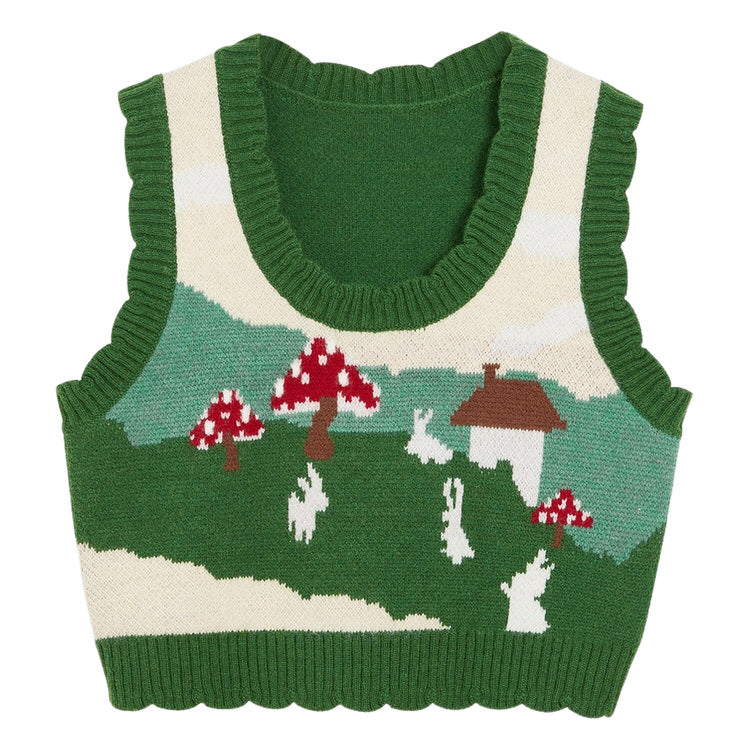 Mushroom Green Knit Vest Boogzel Clothing