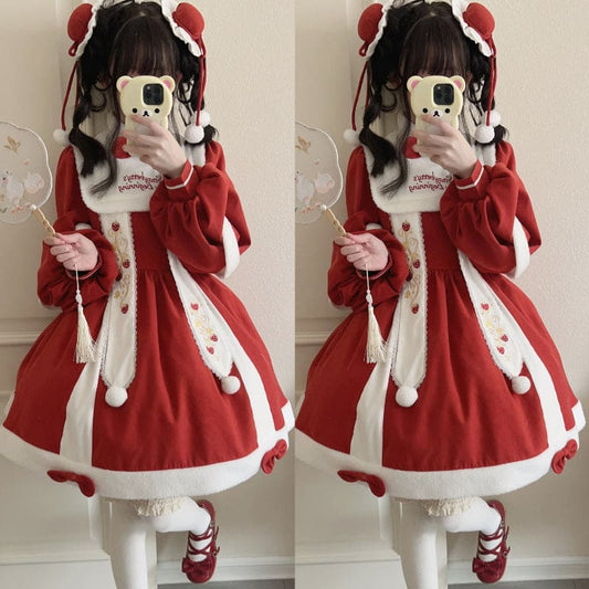 New Year’s Red Lolita Dress - dress / S