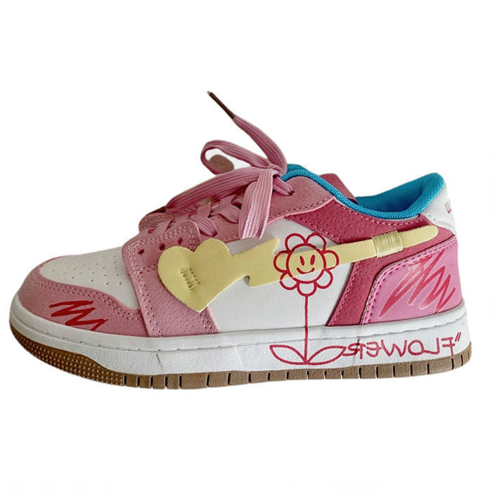 Sweet Pink Flower Sneakers Boogzel Clothing