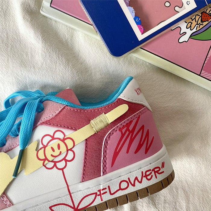 Sweet Pink Flower Sneakers Boogzel Clothing