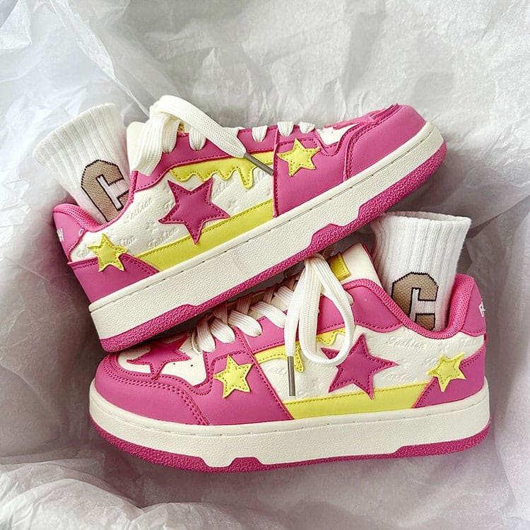 Pink and Yellow Star Sneakers - Sneakers