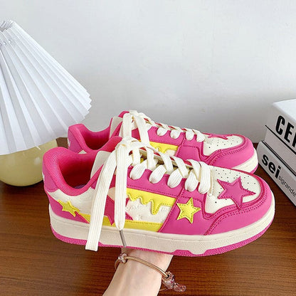 Pink and Yellow Star Sneakers - Sneakers