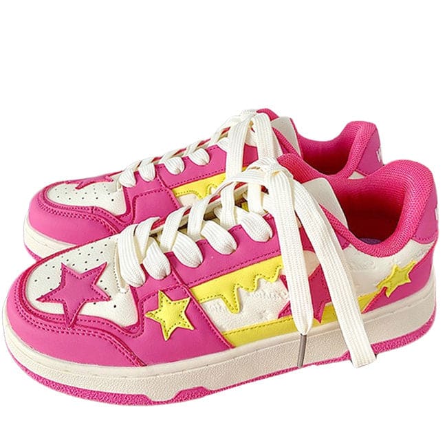 Pink and Yellow Star Sneakers - EU36 (US6.0) / Pink