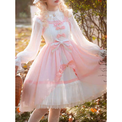 Pink Bow Lolita Sweet Dress - Modern Hanfu