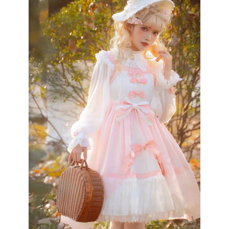 Pink Bow Lolita Sweet Dress - Modern Hanfu