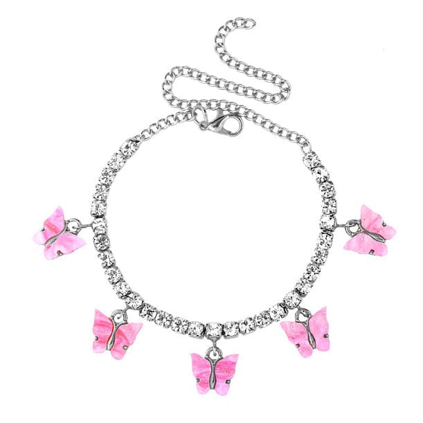 Pink Butterfly Diamond Anklet - Adjustable / Pink - bracelet