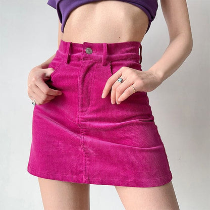 Pink Corduroy Short Skirt - Skirt