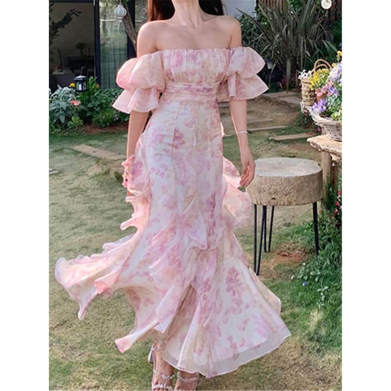 Pink Flora Elegant Midi Dress