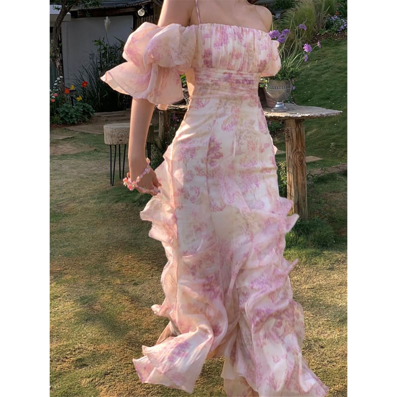 Pink Flora Elegant Midi Dress
