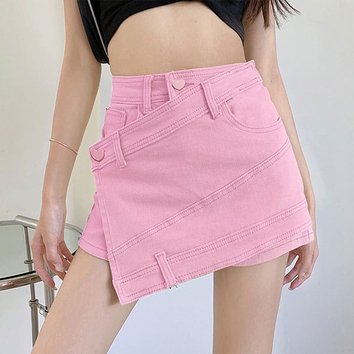 Pink Heart Denim Short Culottes - Shorts