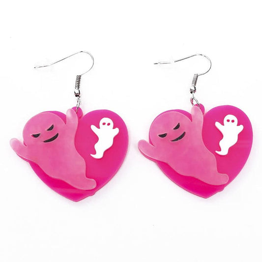 Pink Heart Ghost Earrings - Standart / Pink - earrings