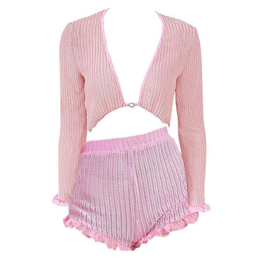Pink Knit Top & Shorts Set - Suits