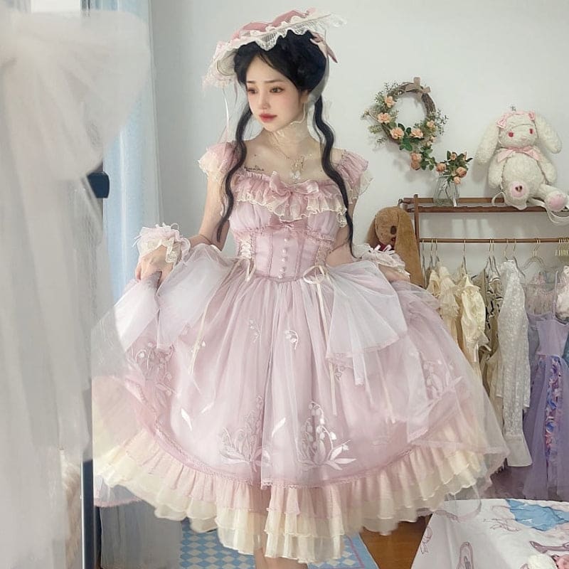 Pink Lily Vintage Style Lace-up Princess Lolita Dress ON809